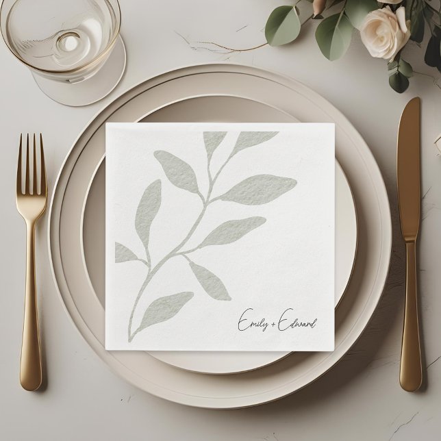 Elegant Sage Greenery Wedding Personalised Name Napkin (Creator Uploaded)