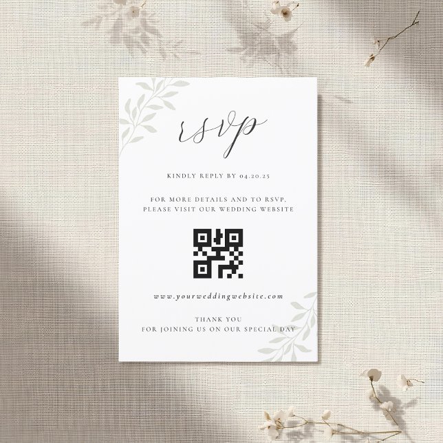 Elegant Sage Greenery Wedding QR code RSVP (Creator Uploaded)