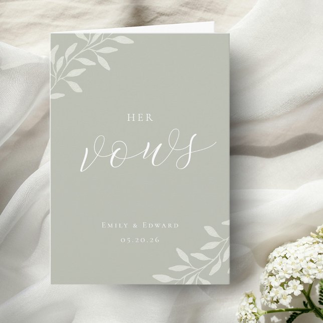 Elegant Sage Greenery Wedding Vow Books Her Vows Card (Creator Uploaded)