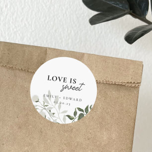 Elegant Sage Greenery White Floral Wedding Favour Classic Round Sticker