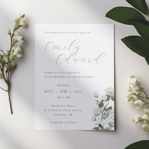 Elegant Sage Greenery & White Floral Wedding Invitation