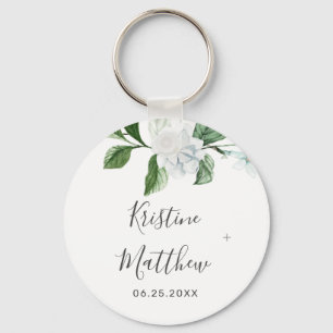 Elegant Sage Greenery Wreath White Floral Wedding Key Ring