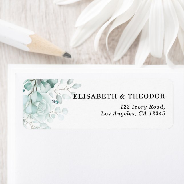 Elegant sage greens Floral Wedding Return Address Label (Insitu)