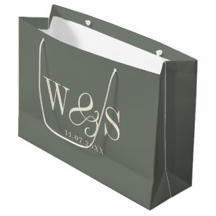 Elegant Sage initial wedding couples Large Gift Bag