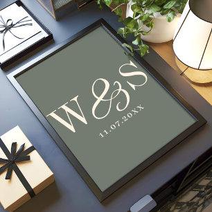 Elegant sage initial wedding couples poster