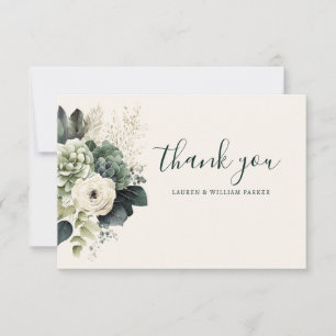 Elegant Sage Ivory Floral Wedding Thank You Card