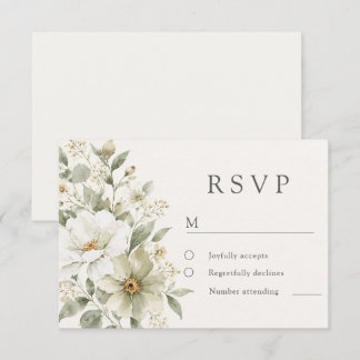 Elegant Sage & Ivory Watercolor Floral Wedding RSVP Card