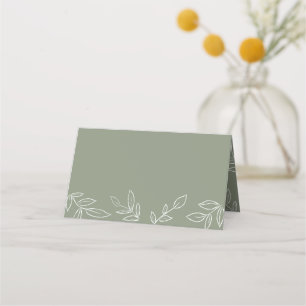 Elegant Sage Minimalist Leaves Pattern Wedding Place Card