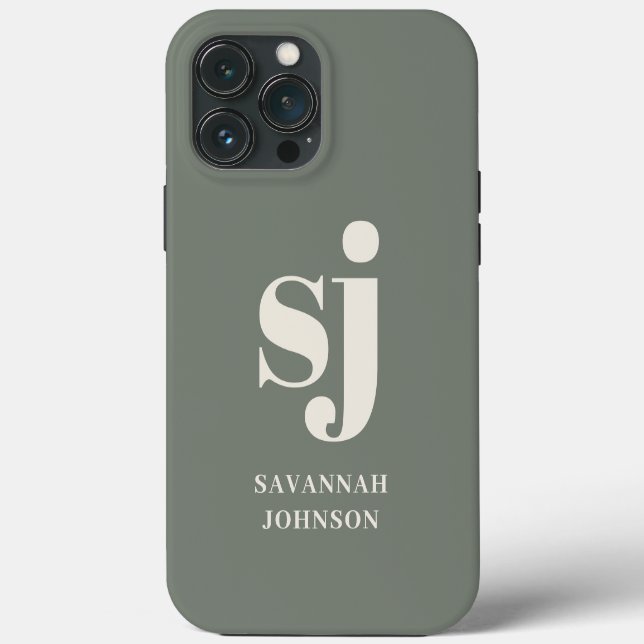 Elegant Sage monogram initials  Case-Mate iPhone Case (Back)