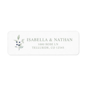 Elegant Sage Navy Greenery Return Address Wedding  Label
