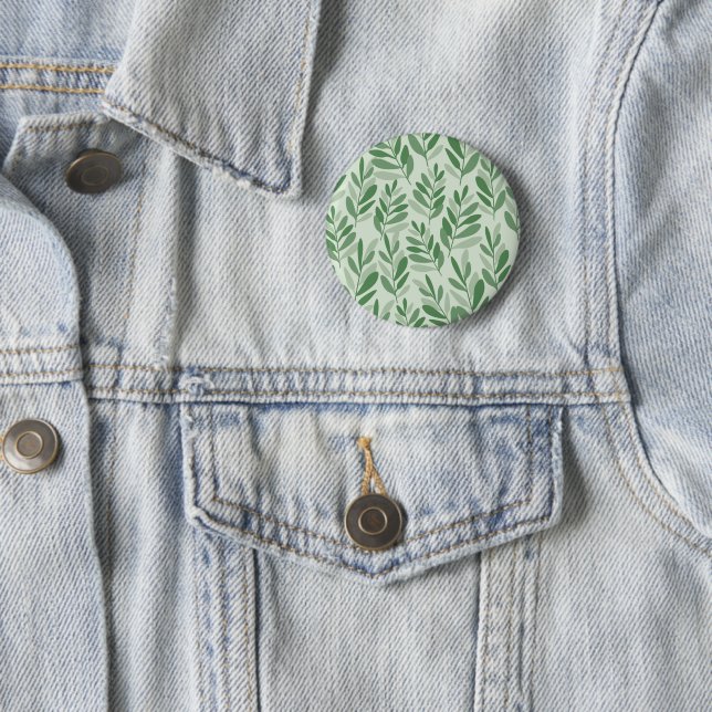 Elegant Sage & Olive Leaf Nature Pattern 6 Cm Round Badge (In Situ)