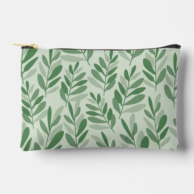 Elegant Sage & Olive Leaf Nature Pattern Accessory Pouch (Front)