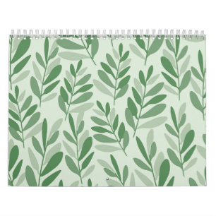 Elegant Sage & Olive Leaf Nature Pattern Calendar