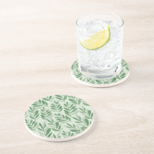 Elegant Sage & Olive Leaf Nature Pattern Coaster