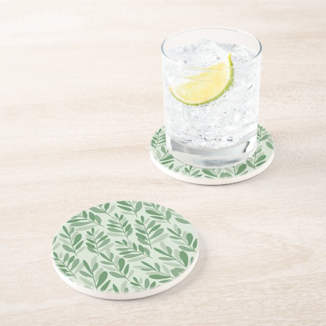 Elegant Sage & Olive Leaf Nature Pattern Coaster (Side)