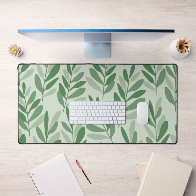 Elegant Sage & Olive Leaf Nature Pattern Desk Mat (Office 1)