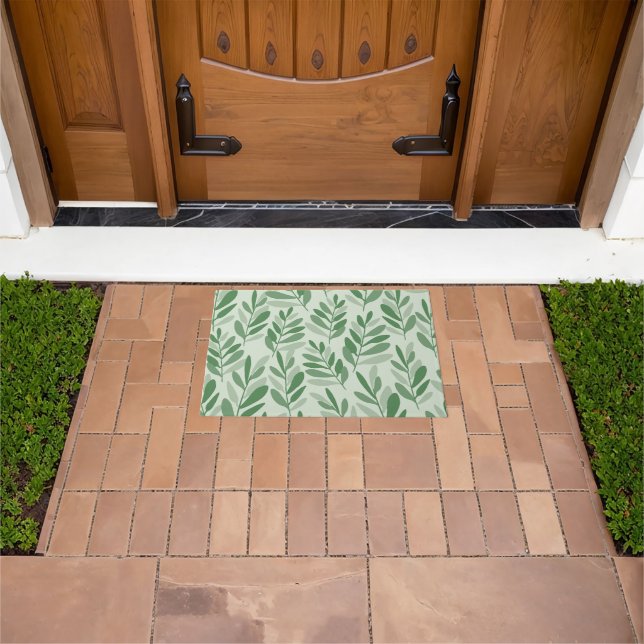 Elegant Sage & Olive Leaf Nature Pattern Doormat (Outdoor)
