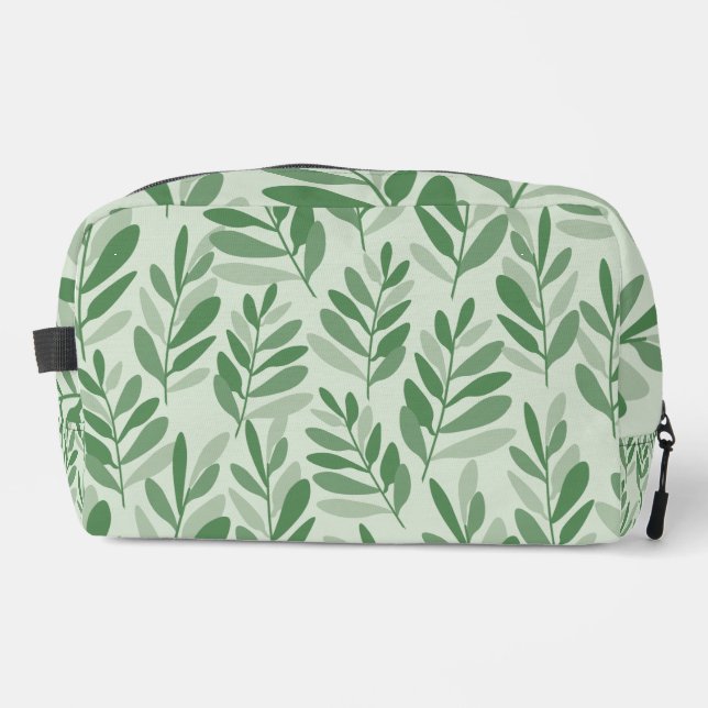 Elegant Sage & Olive Leaf Nature Pattern Dopp Kit (Front)