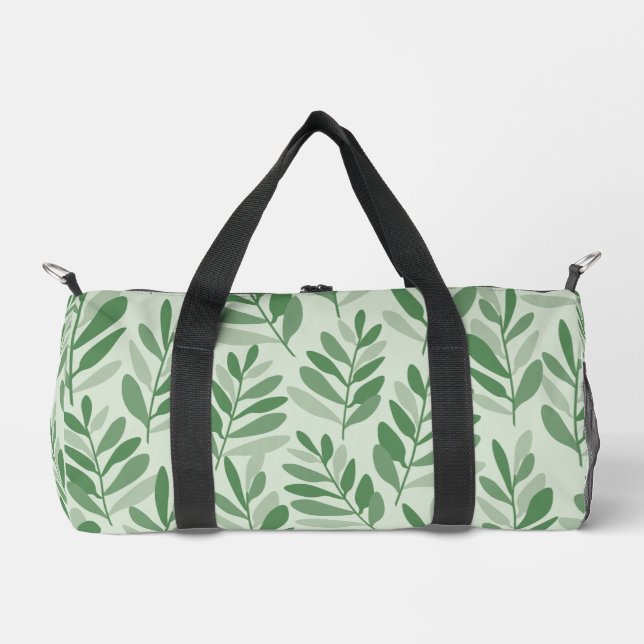 Elegant Sage & Olive Leaf Nature Pattern Duffle Bag (Front)