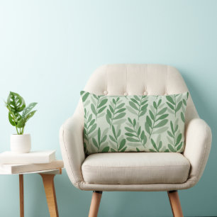 Elegant Sage & Olive Leaf Nature Pattern Lumbar Cushion