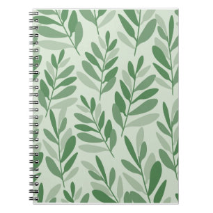 Elegant Sage & Olive Leaf Nature Pattern Notebook