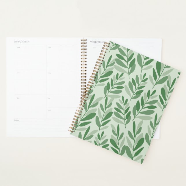Elegant Sage & Olive Leaf Nature Pattern Planner (Display)