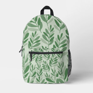 Elegant Sage & Olive Leaf Nature Pattern Printed Backpack