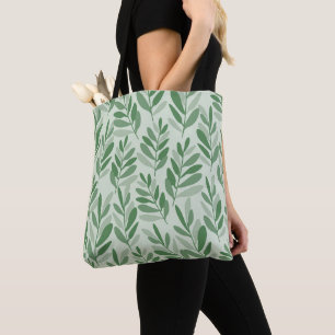 Elegant Sage & Olive Leaf Nature Pattern Tote Bag