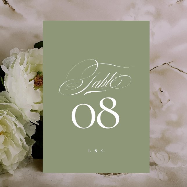 Elegant Sage on White Calligraphy Wedding Table Number (Creator Uploaded)