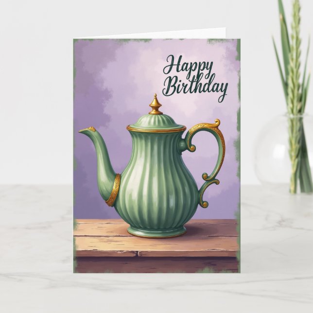Elegant Sage Pot Birthday Card (Front)