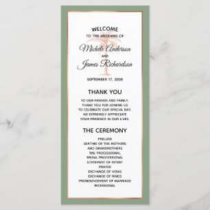 Elegant Sage Rose Gold Copper Palm Tree Wedding Program