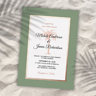Elegant Sage Rose Gold Palm Tree Tropical Wedding