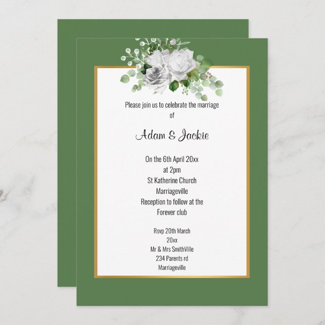 ELEGANT SAGE ROSE GOLD WEDDING  INVITATION (Front/Back)