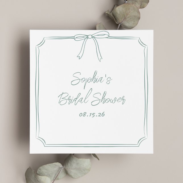 Elegant Sage Simple Classic Bow Bridal Shower Napkin (Celebrate in style with these soft sage green napkins—ideal for an elegant and relaxed bridal shower)