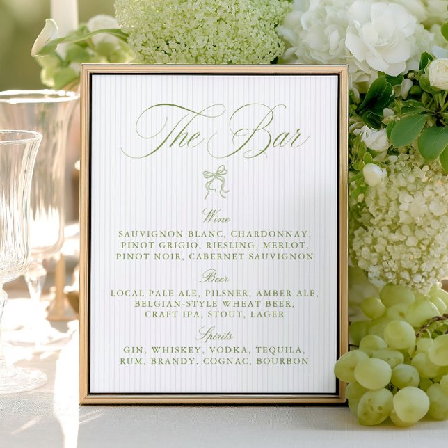 Elegant Sage & Soft Blue Stripes Wedding Bar Sign (Elegant Sage & Soft Blue Stripes Wedding Bar Sign)