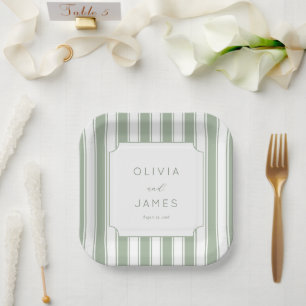 Elegant Sage Stripes Paper Plate
