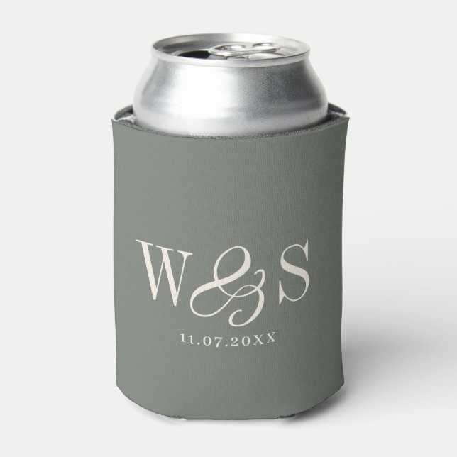 Elegant Sage wedding couples initials Can Cooler (Can Front)