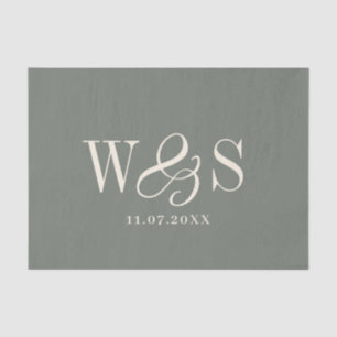 Elegant Sage wedding couples initials Tissue Paper
