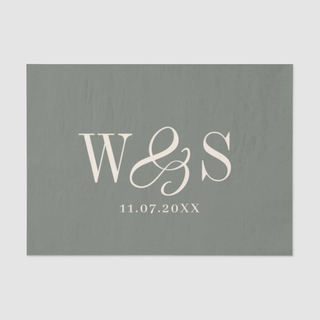 Elegant Sage wedding couples initials Tissue Paper (Front)