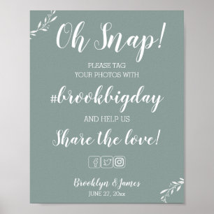 Elegant Sage Wedding Hashtag Sign 8x10