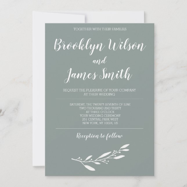 Elegant Sage Wedding Invitation Floral Green (Front)
