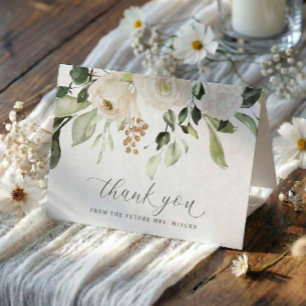 Elegant Sage White Flowers Bridal Shower Wedding Thank You Card
