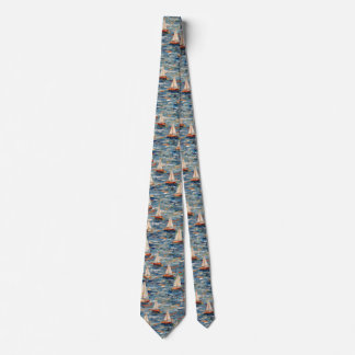 Elegant Sailboat Painting - Nautical Aesthetic Tie