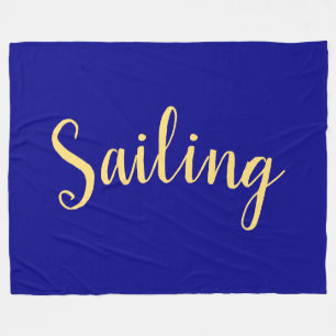 Elegant SAILING Script Rich Navy Blue Background Fleece Blanket