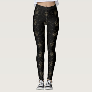 Elegant Sakura Blossom Gold Japanese Line Art  Leggings