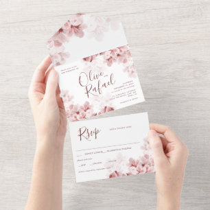 Elegant Sakura Branch modern Spring wedding All In One Invitation