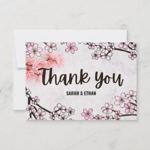 Elegant Sakura Cherry Blossom and marble wedding Thank You Card