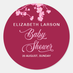 Elegant Sakura Cherry Blossoms Baby Shower Classic Round Sticker