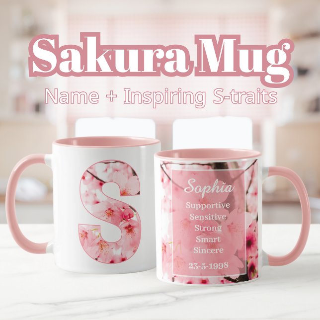 Elegant Sakura Custom Mug with Letter S (Creator Uploaded)