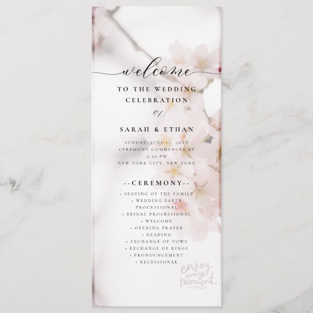 Elegant Sakura Pink floral Cherry Blossom Wedding  Program (Front)